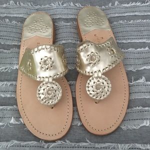 Jack Rogers Hamptons flat platinum sandals